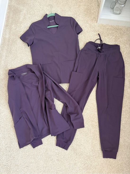 Mandala Jackets & Blazers - Mandala Dewberry Scrub Set - Top, Jacket & Jogger Pants